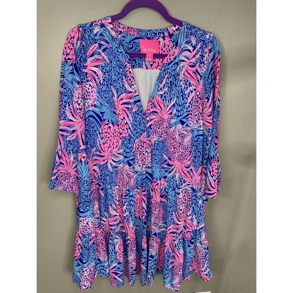 Lilly Pulitzer Dress Womens 8 Gabriel Borealis Tropic Down Low Tunic Pineapples‎